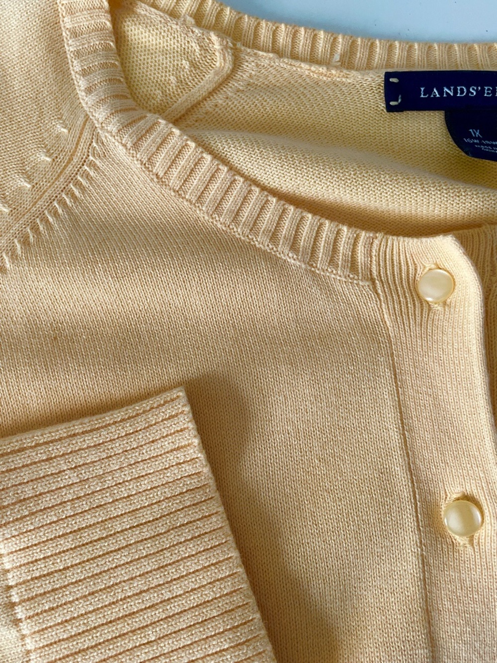 LANDS END Size XL 16W 18W Maize Cardigan Cotton Sweater EUC